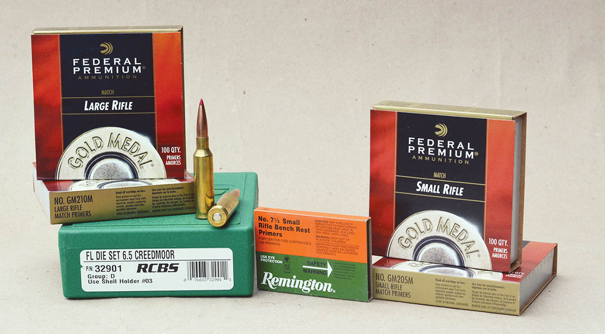 The 6.5 Creedmoor is offered with both large rifle and small rifle primer pockets. Cases with large  rifle primer pockets were chosen to  develop data.